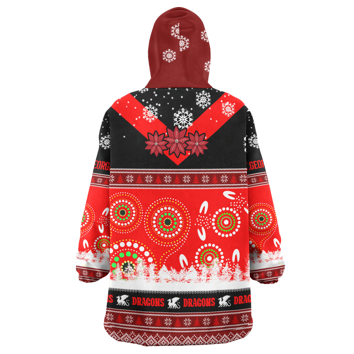 St.George Rugby Christmas Snug Hoodie - Custom Dragons Ugly Christmas And Aboriginal Patterns Wearable Blanket Hoodie - Vibe Hoodie Shop