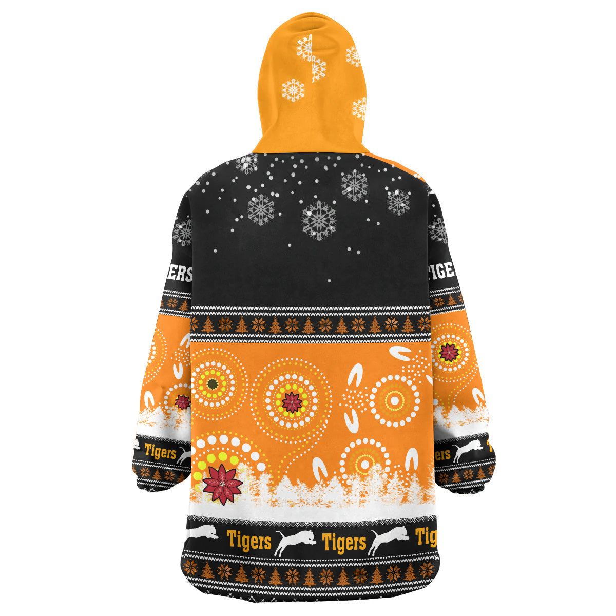 Tigers Rugby Christmas Snug Hoodie - Custom Tigers Ugly Christmas And Aboriginal Patterns Wearable Blanket Hoodie - Vibe Hoodie Shop