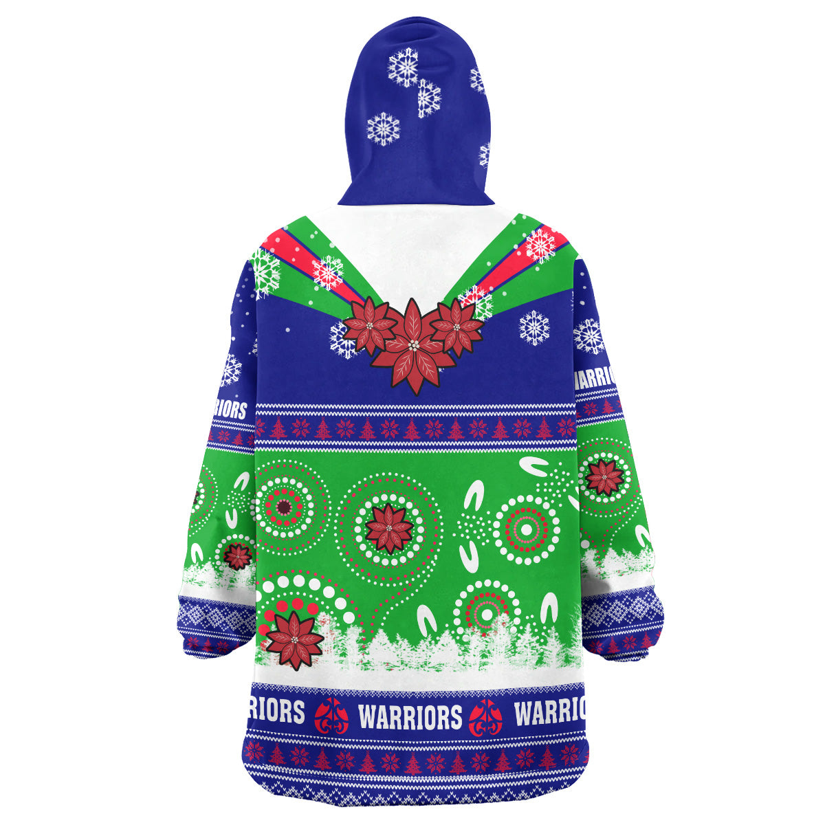 Warriors Rugby Christmas Snug Hoodie - Custom Warriors Ugly Christmas And Aboriginal Patterns Wearable Blanket Hoodie - Vibe Hoodie Shop
