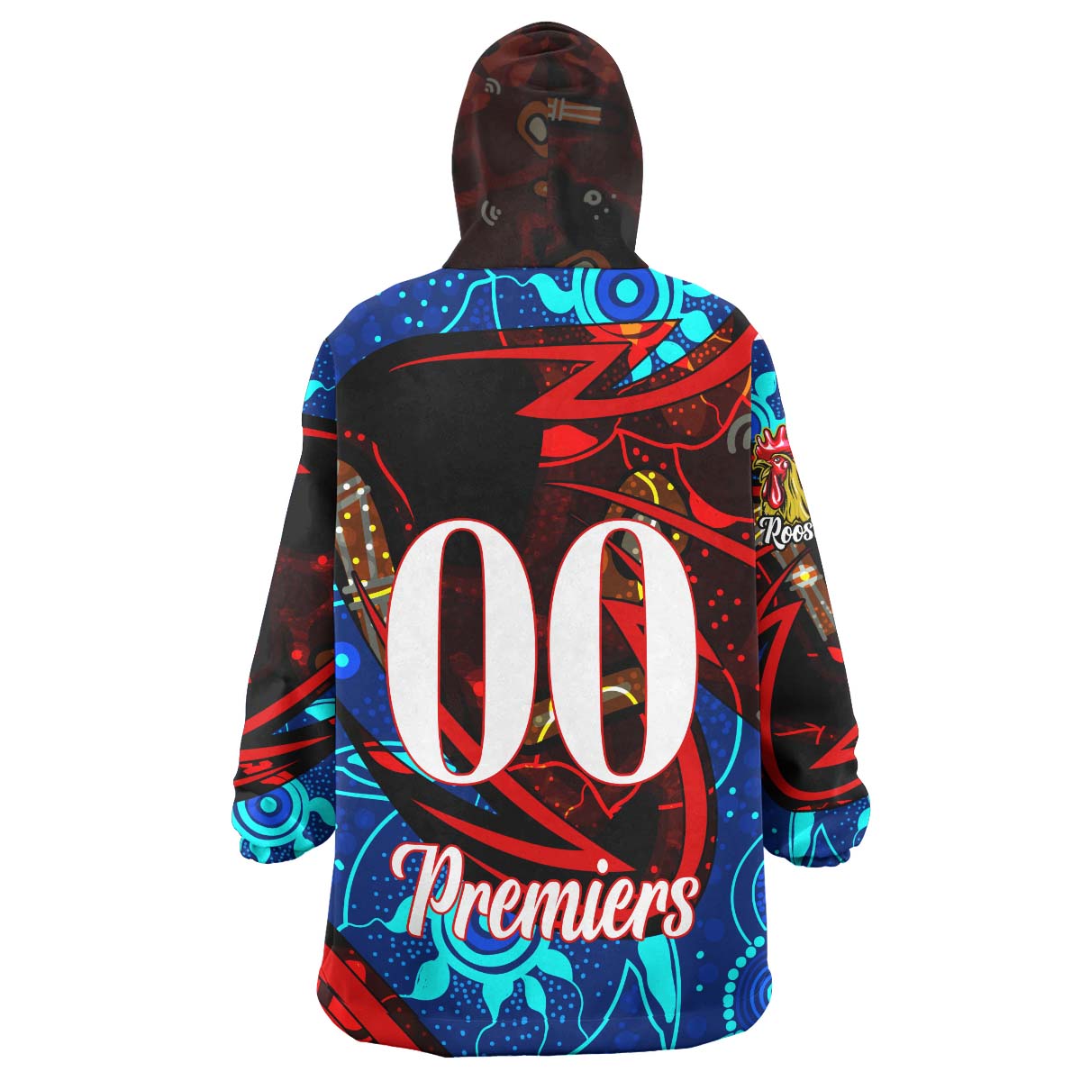 Roosters Rugby Snug Hoodie - Custom Roosters Mascot with Rugby Aboriginal Dot Painting Player And Number Wearable Blanket Hoodie - Vibe Hoodie Shop