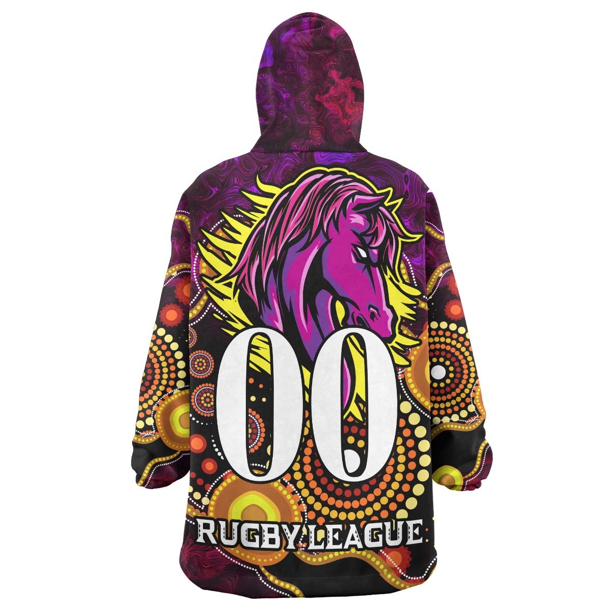 Broncos Rugby Snug Hoodie - Custom Personalised Broncos with Aboriginal Dot Painting Player And Number Wearable Blanket Hoodie RLT14 - Vibe Hoodie Shop