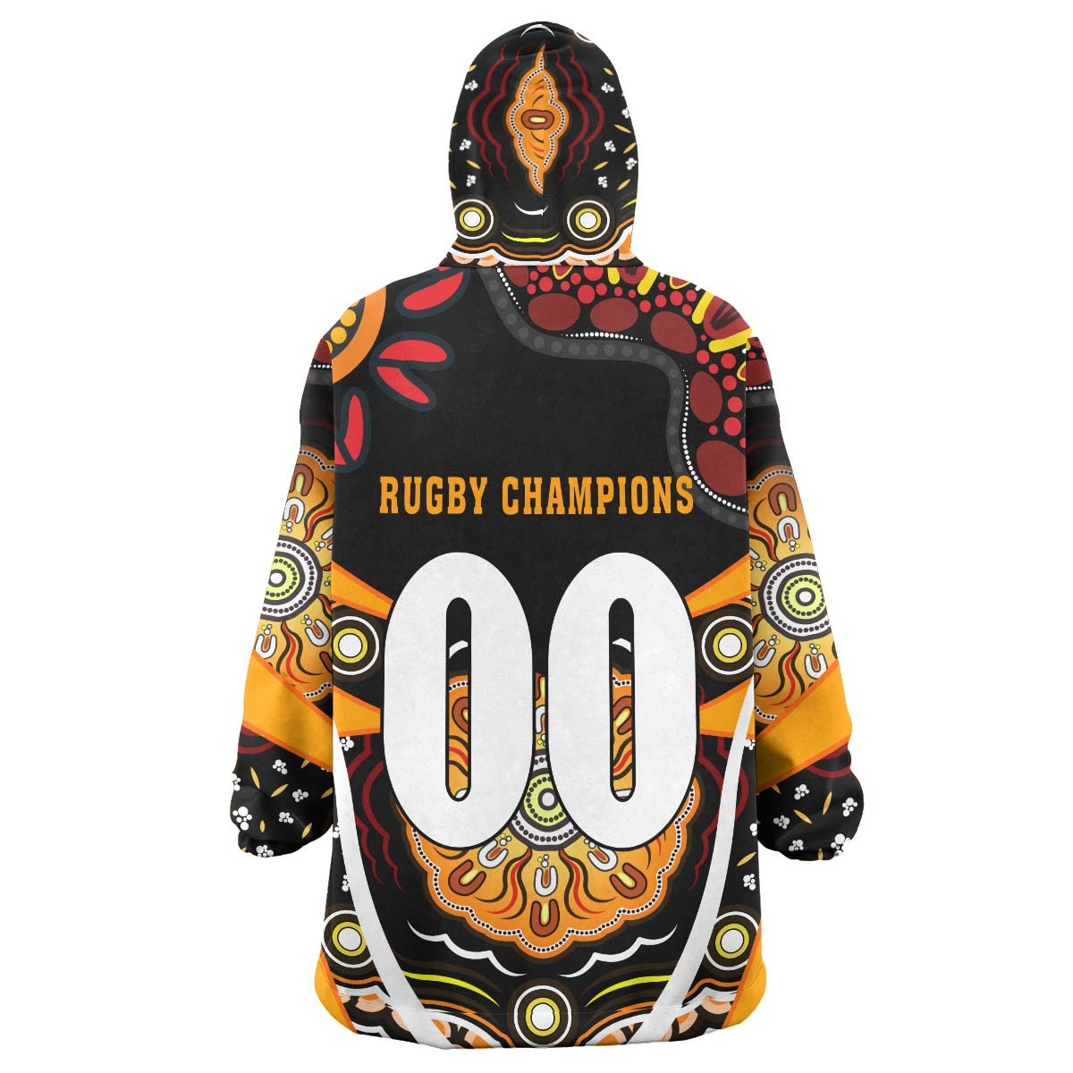 Tigers Rugby Snug Hoodie - Custom Tigers Rugby Ball with Aboriginal Dot Painting Art Player And Number Wearable Blanket Hoodie RLT14 - Vibe Hoodie Shop