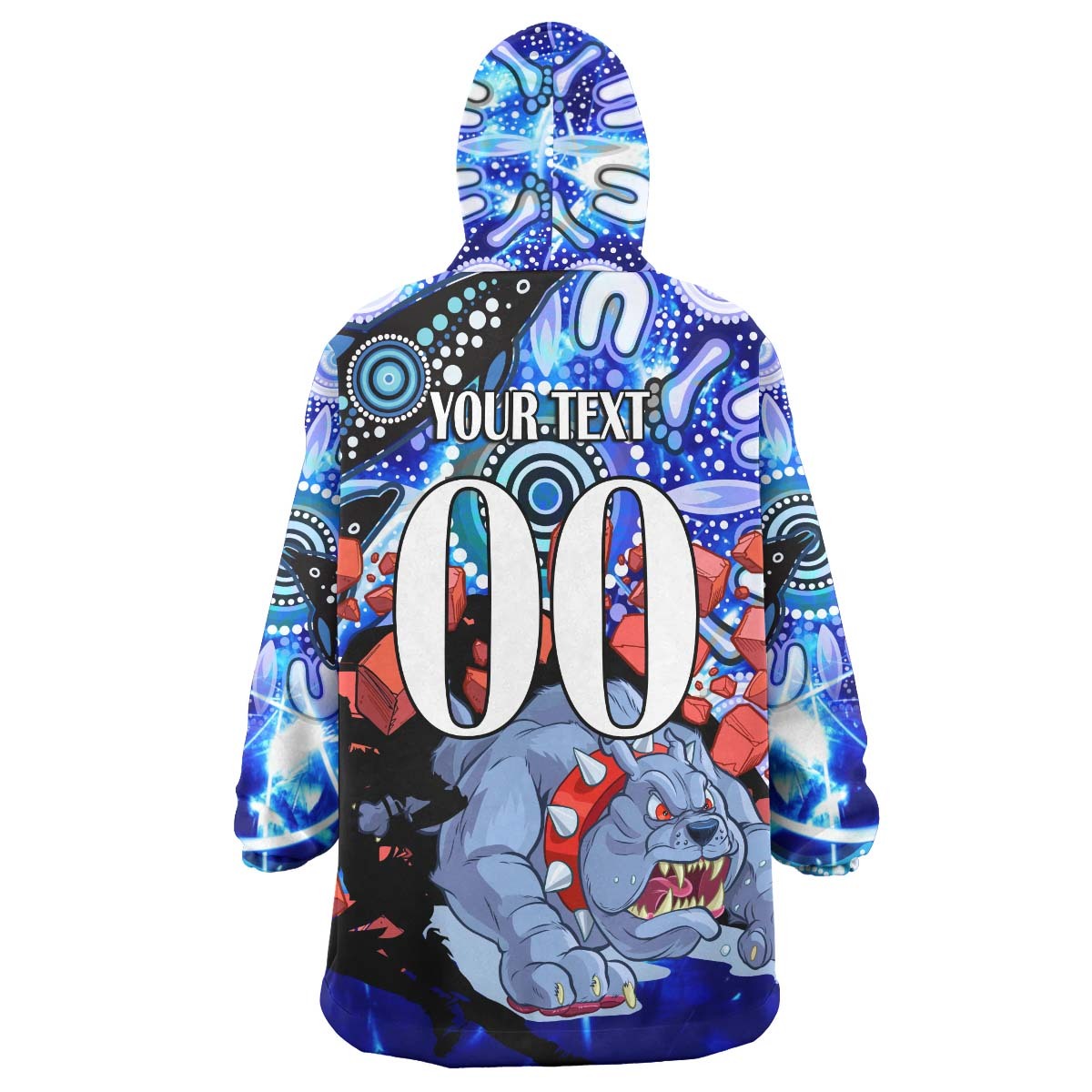 Bulldogs Rugby Snug Hoodie - Custom Personalised Angry Bulldogs with Aboriginal Culture and Dot Painting Player And Number Wearable Blanket Hoodie RLT14 - Vibe Hoodie Shop