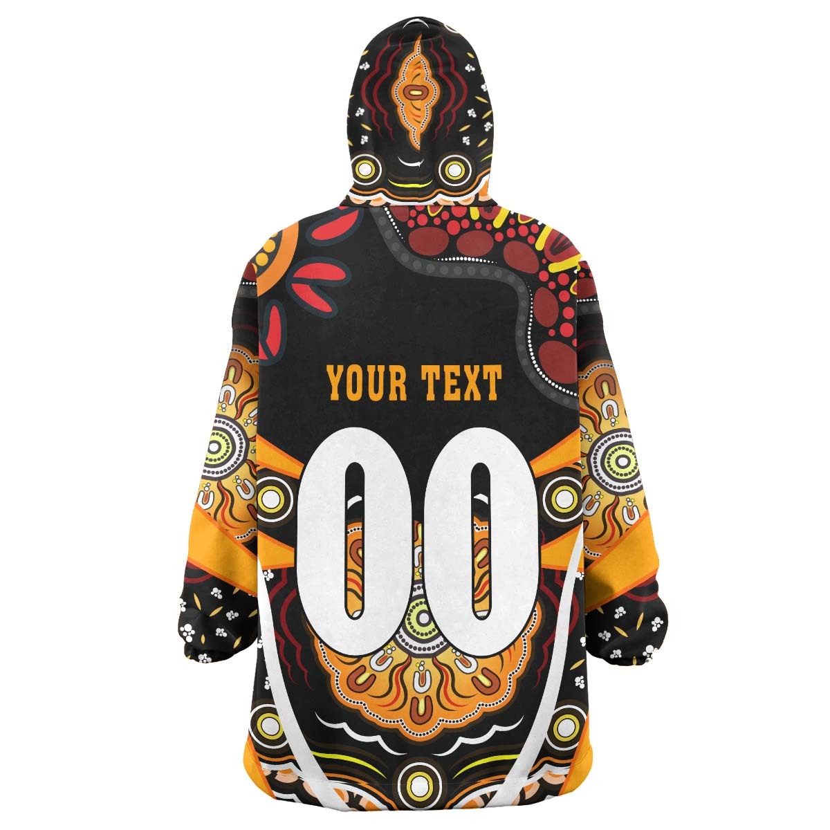Tigers Rugby Snug Hoodie - Custom Tigers Rugby Ball with Aboriginal Dot Painting Art Player And Number Wearable Blanket Hoodie RLT14 - Vibe Hoodie Shop