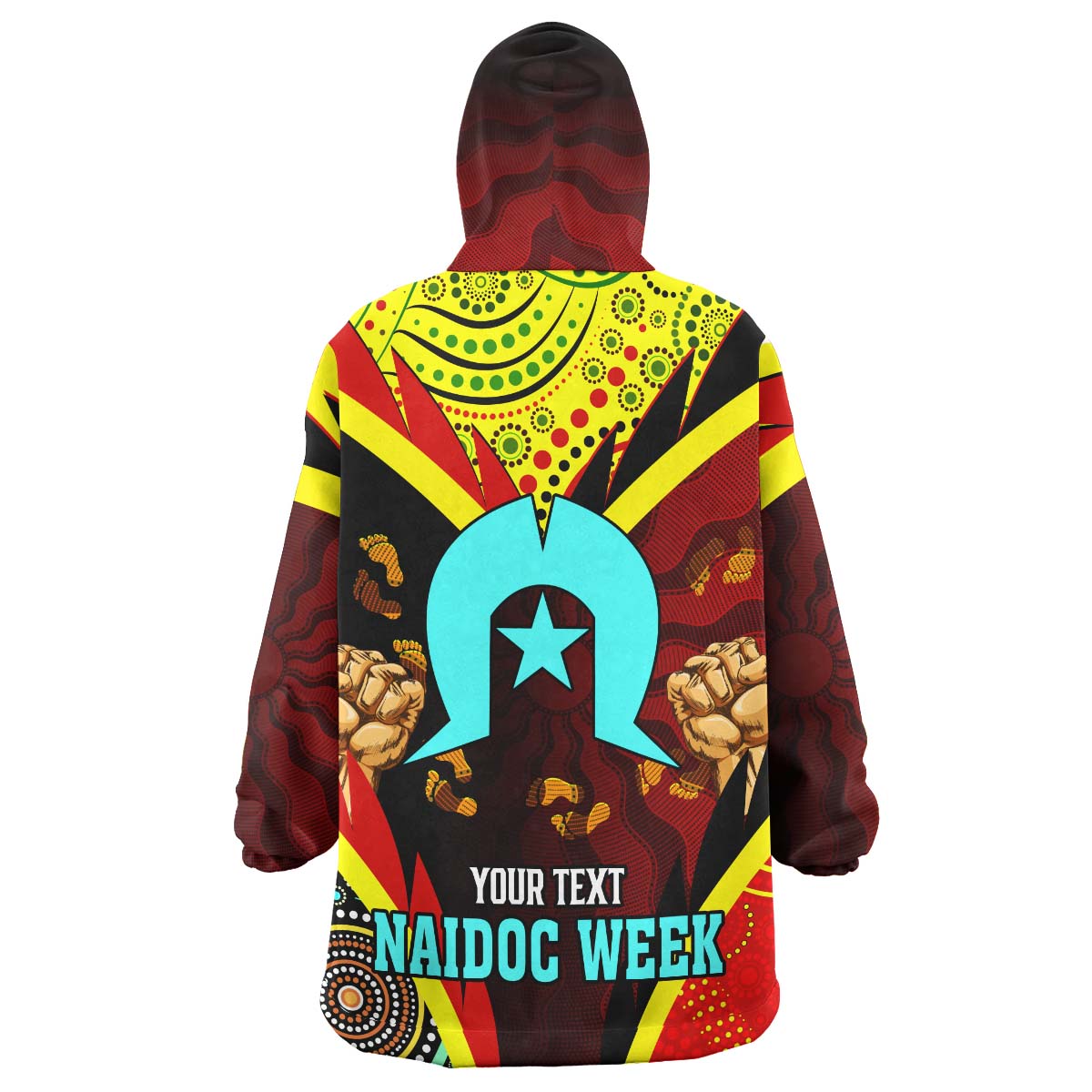 Australia NAIDOC Week 2023 Wearable Blanket Hoodie - Custom NAIDOC Week 2023 with Torres Strait Island Aboriginal Inspired FootPrint "Get up!, Stand up! Show up!" Wearable Blanket Hoodie - Vibe Hoodie Shop