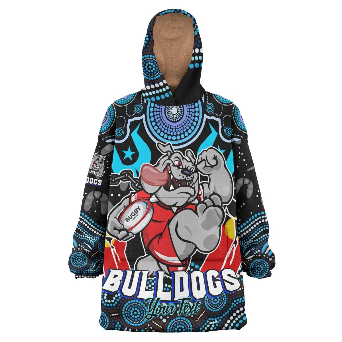 Bulldogs Rugby Snug Hoodie - Custom Naidoc Week Bulldogs Torres Strait and Rugby Ball Aboriginal Patterns Wearable Blanket Hoodie RLT14 - Vibe Hoodie Shop