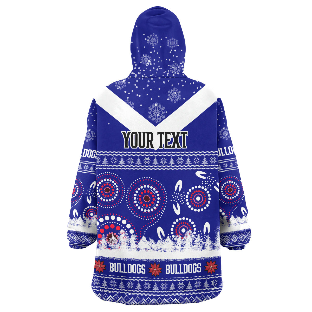 Bulldogs Rugby Christmas Snug Hoodie - Custom Bulldogs Ugly Christmas And Aboriginal Patterns Wearable Blanket Hoodie - Vibe Hoodie Shop