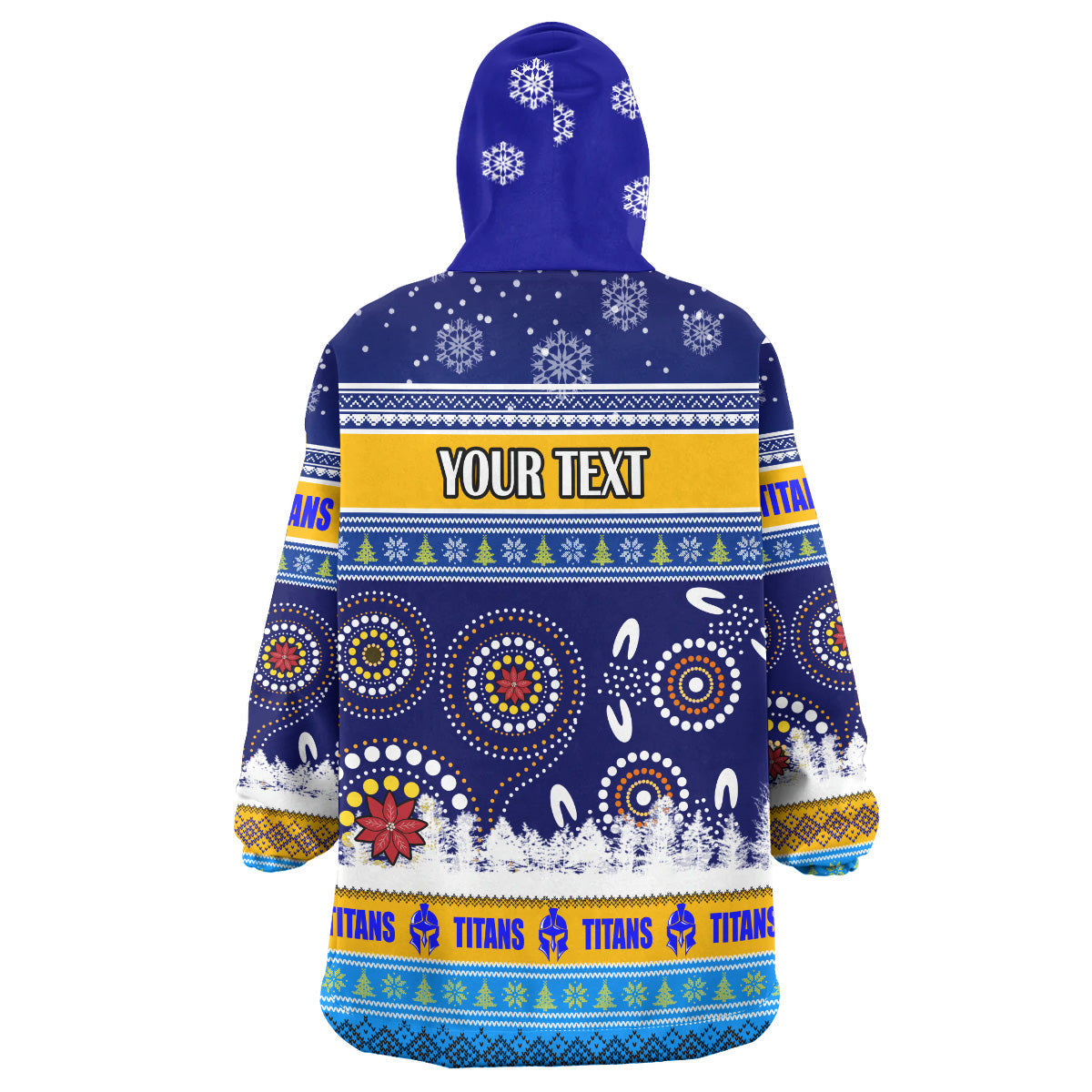 Titans Rugby Christmas Snug Hoodie - Custom Titans Ugly Christmas And Aboriginal Patterns Wearable Blanket Hoodie - Vibe Hoodie Shop