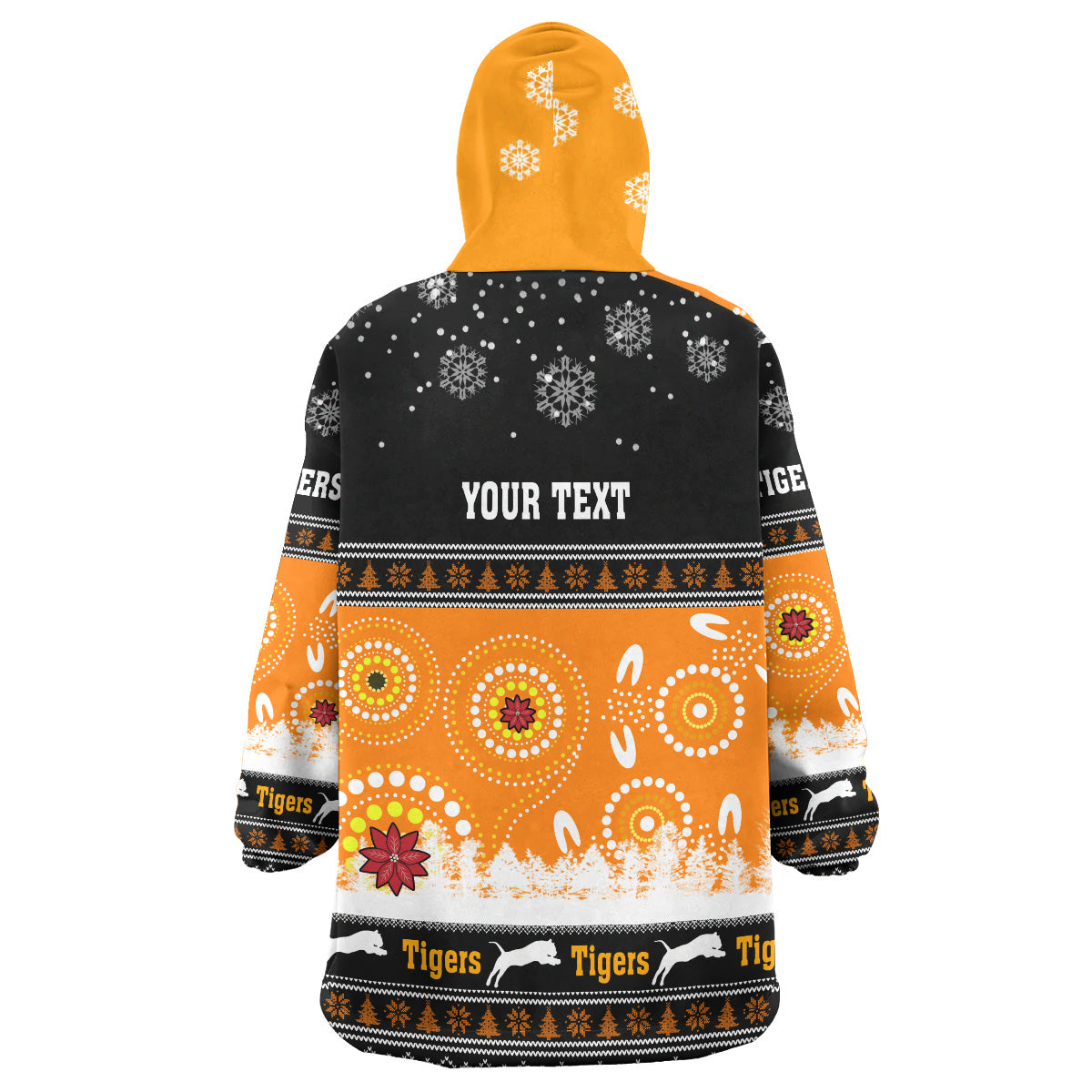 Tigers Rugby Christmas Snug Hoodie - Custom Tigers Ugly Christmas And Aboriginal Patterns Wearable Blanket Hoodie - Vibe Hoodie Shop