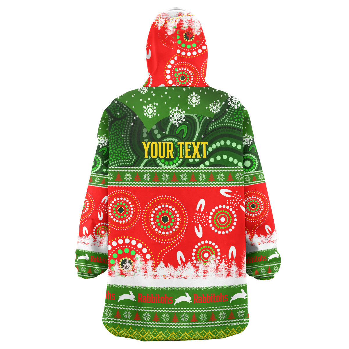 Rabbitohs Rugby Christmas Snug Hoodie - Custom Rabbitohs Ugly Christmas And Aboriginal Patterns Wearable Blanket Hoodie - Vibe Hoodie Shop