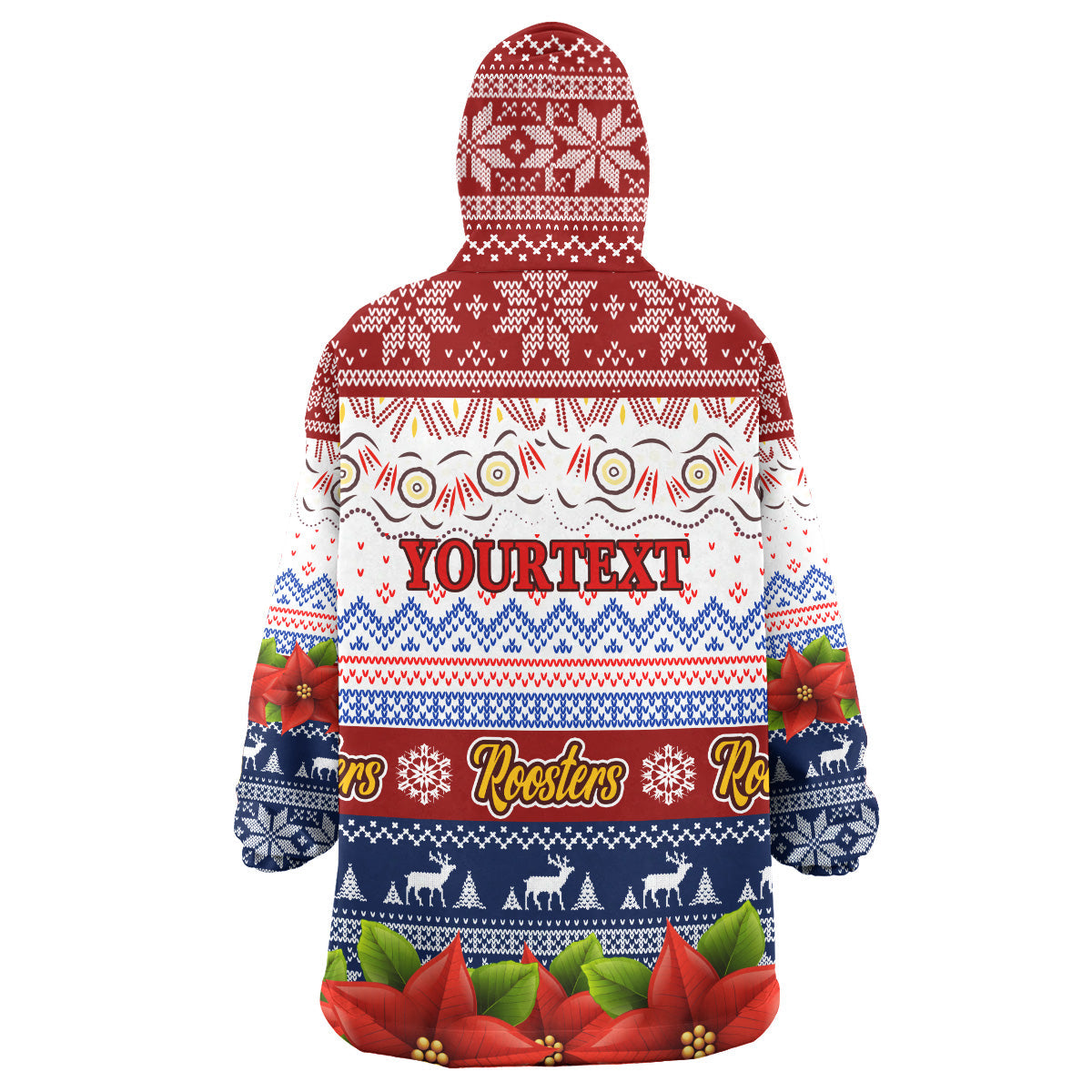 Roosters Rugby Chrstmas Snug Hoodie - Custom Roosters Ugly Christmas Knitted Wearable Blanket Hoodie - Vibe Hoodie Shop
