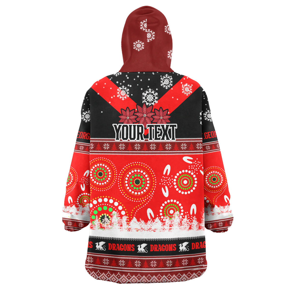 St.George Rugby Christmas Snug Hoodie - Custom Dragons Ugly Christmas And Aboriginal Patterns Wearable Blanket Hoodie - Vibe Hoodie Shop