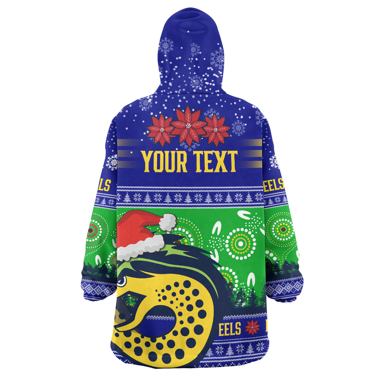 Eels Rugby Christmas Snug Hoodie - Custom Eels Ugly Christmas And Aboriginal Patterns Wearable Blanket Hoodie - Vibe Hoodie Shop
