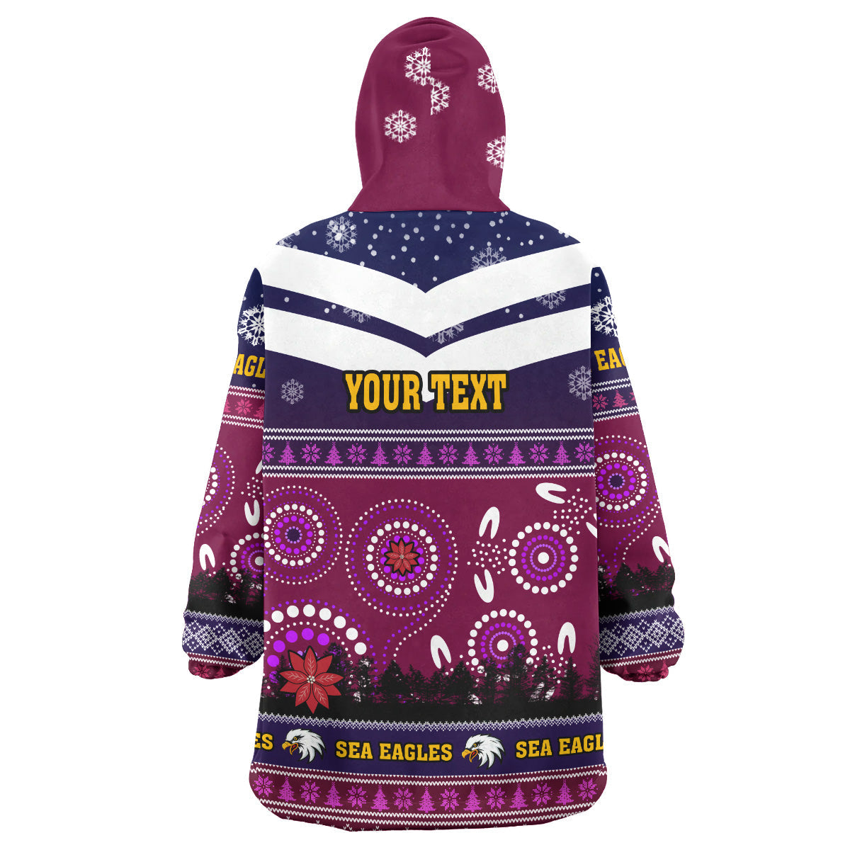 Sea Eagles Rugby Christmas Snug Hoodie - Custom Sea Eagles Ugly Christmas And Aboriginal Patterns Wearable Blanket Hoodie - Vibe Hoodie Shop