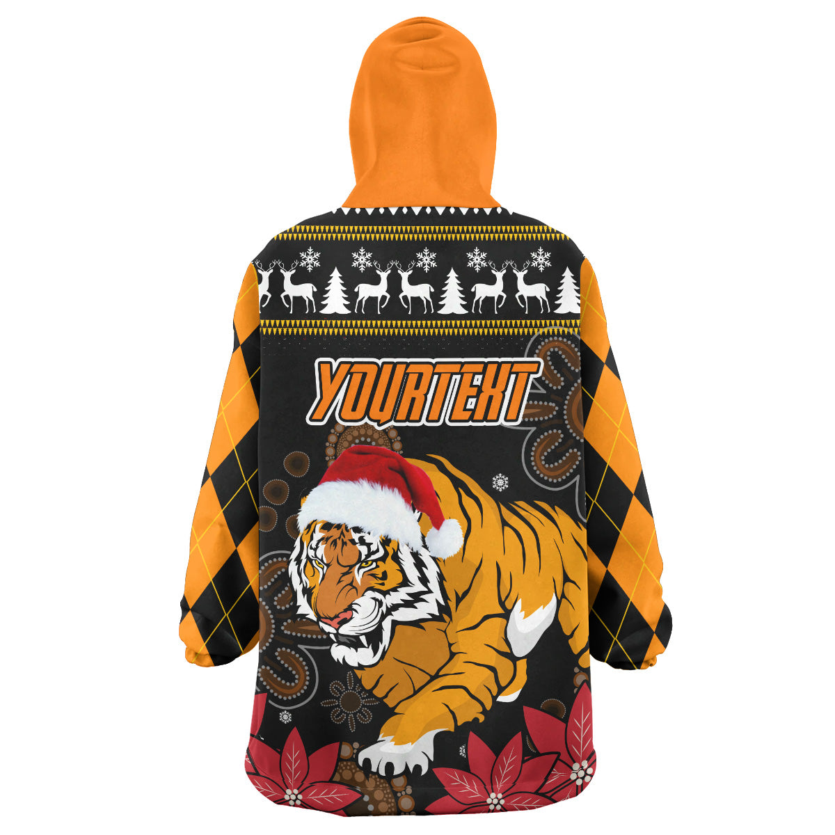 Tigers Rugby Christmas Snug Hoodie - Custom Tigers Merry Christmas Aboriginal Wearable Blanket Hoodie - Vibe Hoodie Shop