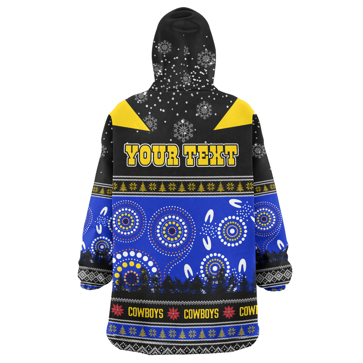 Cowboys Rugby Christmas Snug Hoodie - Custom Cowboys Ugly Christmas And Aboriginal Patterns Wearable Blanket Hoodie - Vibe Hoodie Shop