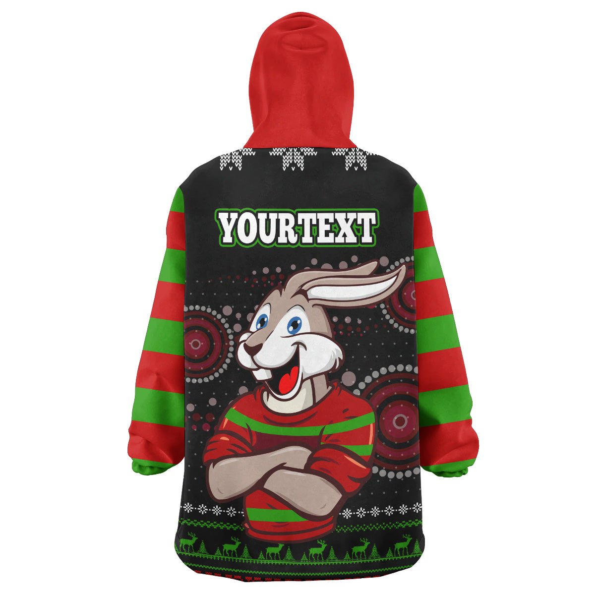Rabbitohs Rugby Christmas Snug Hoodie - Custom Rabbitohs Ugly Christmas Knitted Wearable Blanket Hoodie - Vibe Hoodie Shop