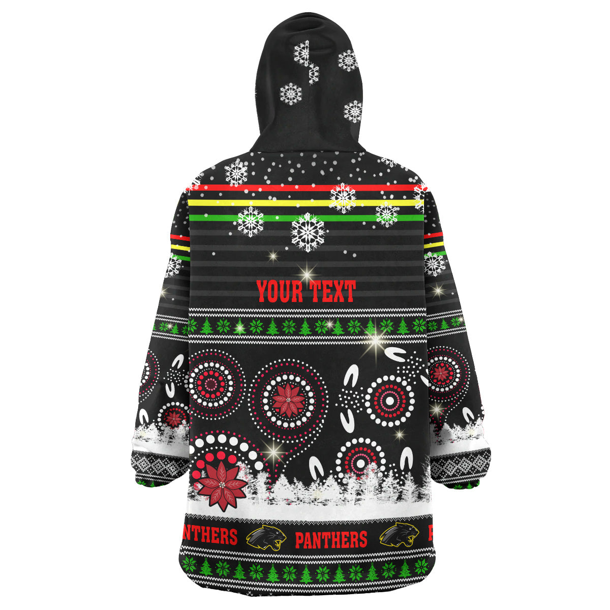 Panthers Rugby Christmas Snug Hoodie - Custom Panthers Ugly Christmas And Aboriginal Patterns Wearable Blanket Hoodie - Vibe Hoodie Shop