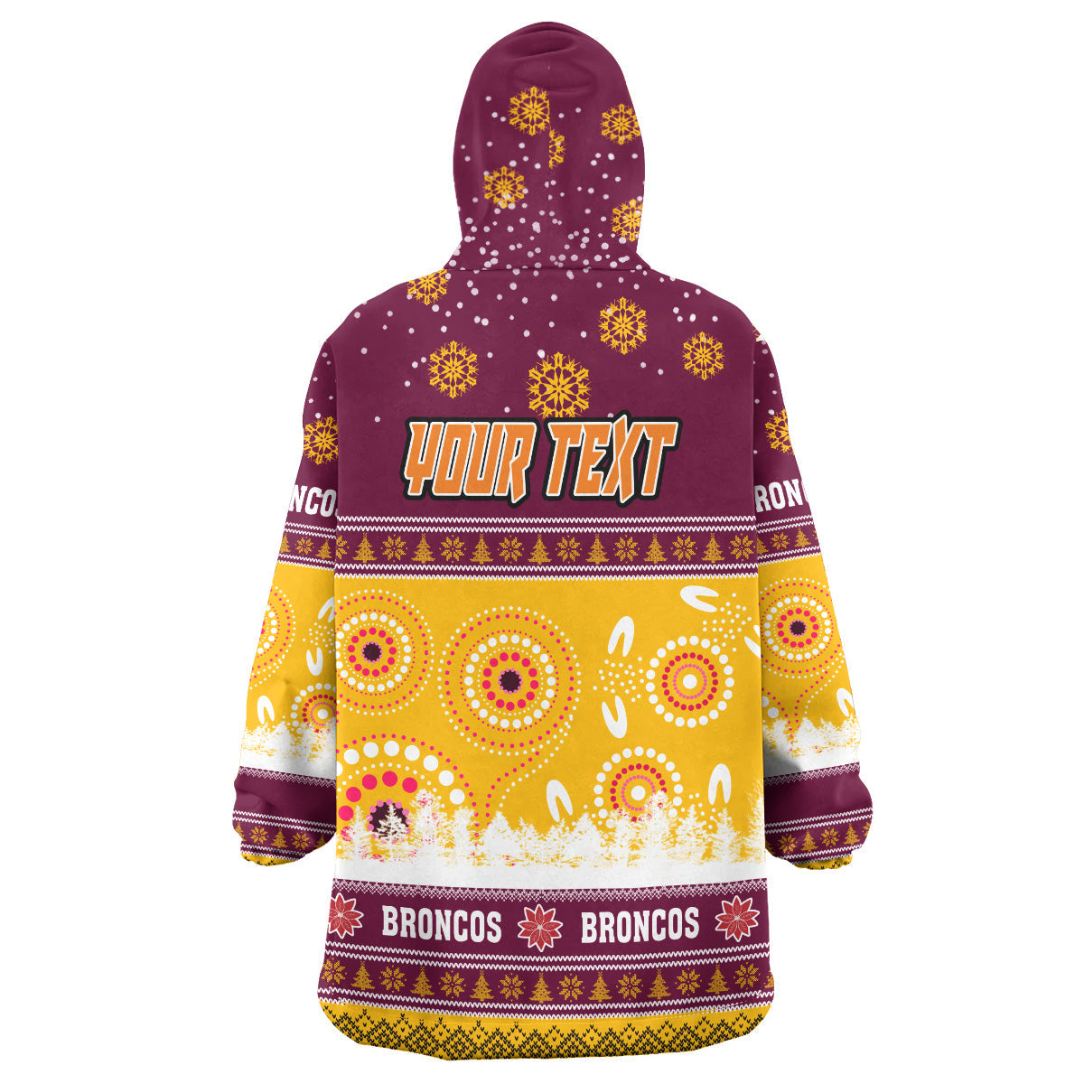 Broncos Rugby Christmas Snug Hoodie - Custom Broncos Ugly Christmas And Aboriginal Patterns Wearable Blanket Hoodie - Vibe Hoodie Shop
