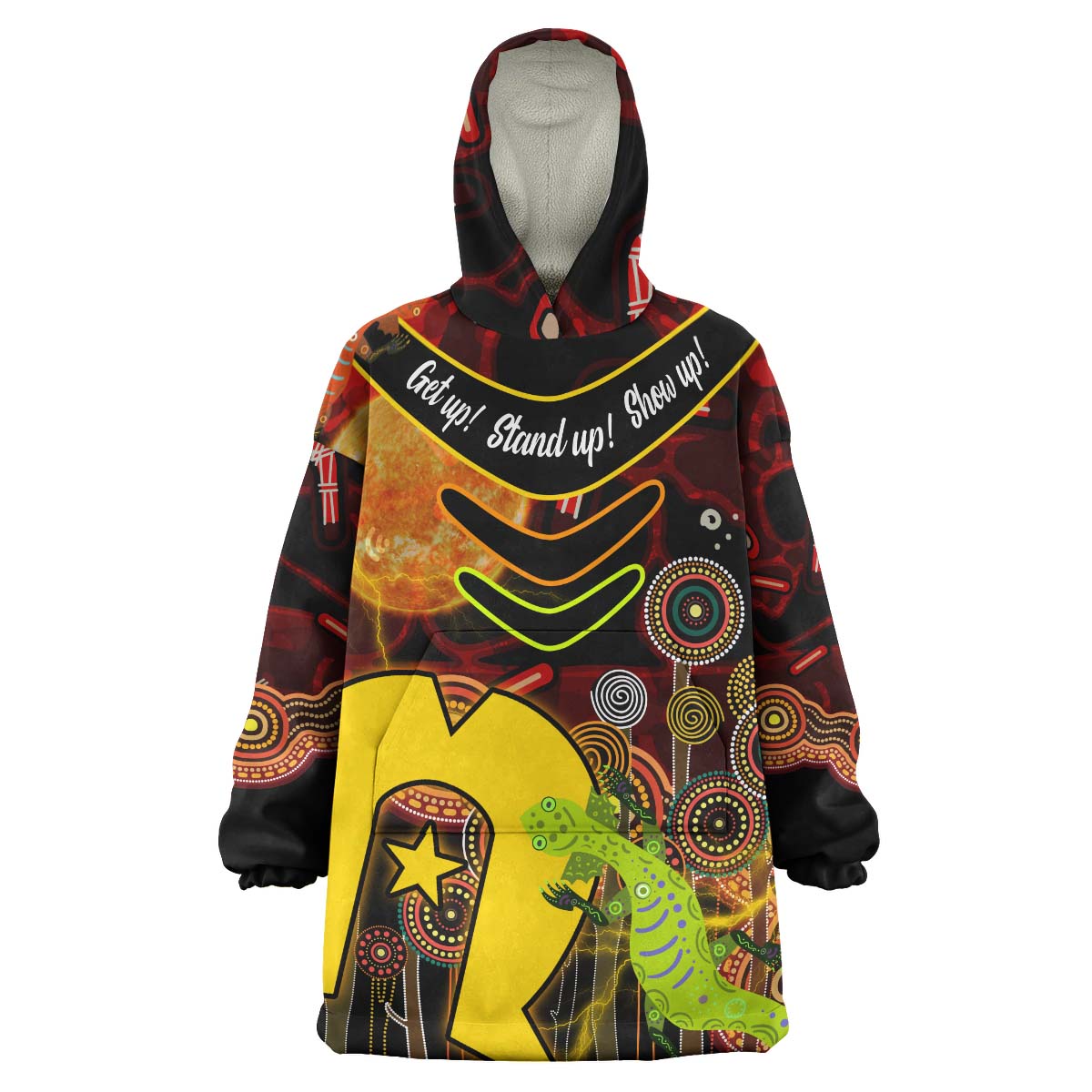 Australia NAIDOC Week 2023 Wearable Blanket Hoodie - Boomerang Aboriginal Inspired Naidoc Week and Torres Strait Flag "Get up! Stand up! Show up!" Wearable Blanket Hoodie - Vibe Hoodie Shop