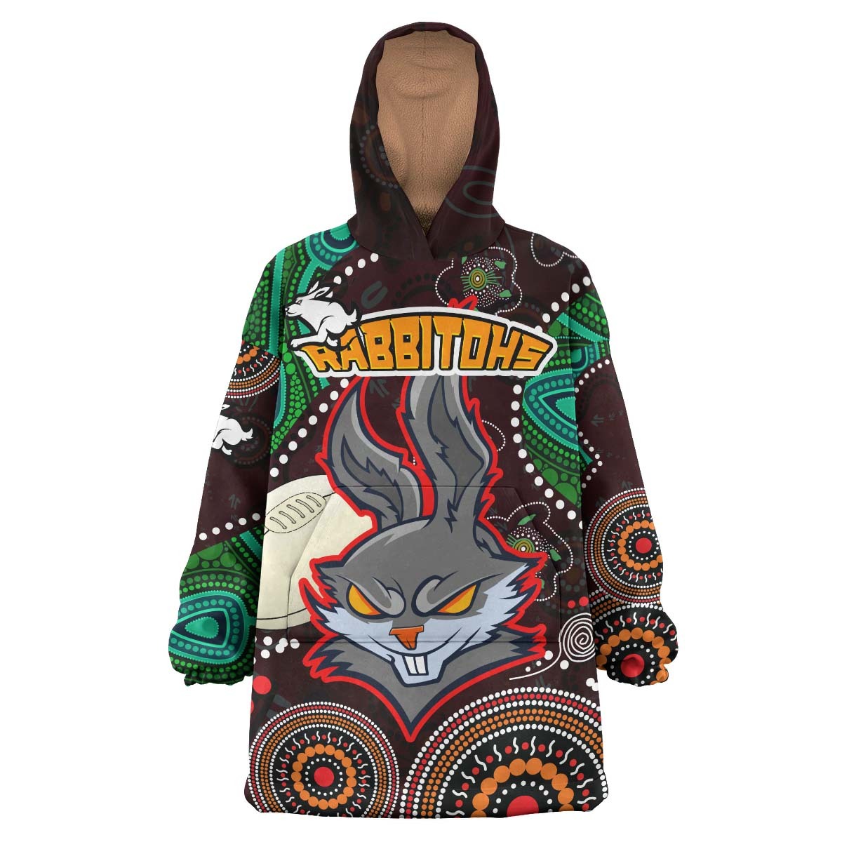 Rabbitohs Rugby Snug Hoodie - Rabbitohs Team of The Decade Aboriginal Dot Painting Style Wearable Blanket Hoodie RLT14 - Vibe Hoodie Shop