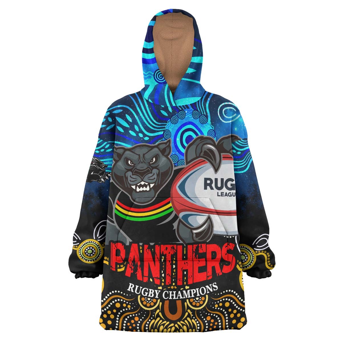 Panthers Rugby Snug Hoodie - Custom Panthers Rugby Champions with Aboriginal Dot Painting Art Player And Number Wearable Blanket Hoodie RLT14 - Vibe Hoodie Shop