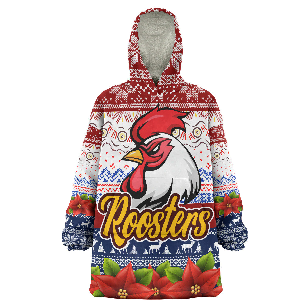 Roosters Rugby Chrstmas Snug Hoodie - Custom Roosters Ugly Christmas Knitted Wearable Blanket Hoodie - Vibe Hoodie Shop