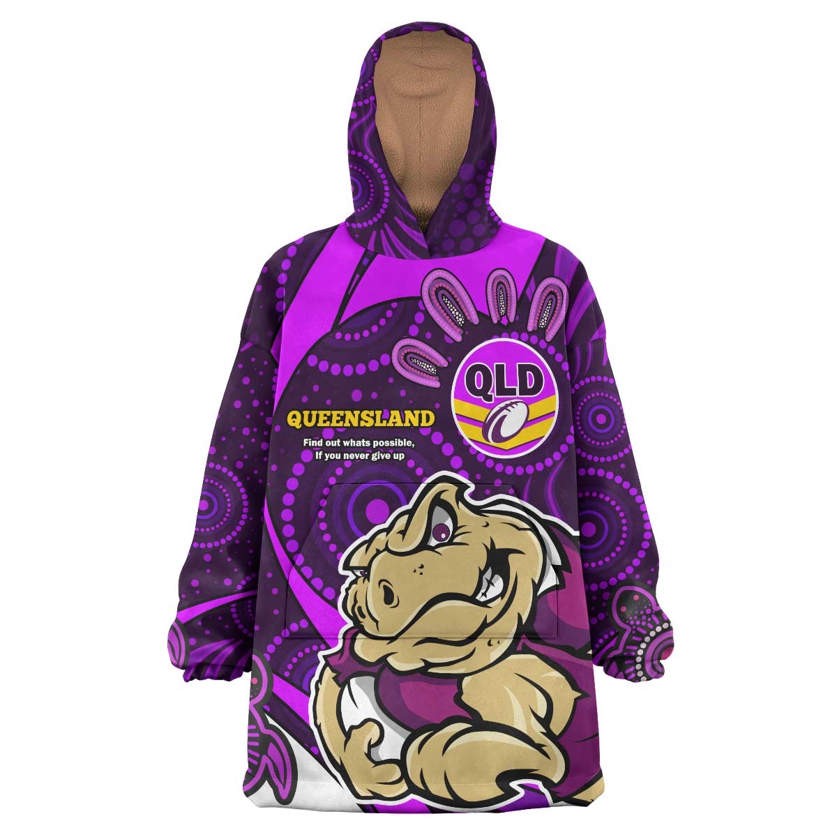 QueensLand Rugby League Team Snug Hoodie - Queensland QLD Quotes with Cane Toad State Of Origin Aboriginal Wearable Blanket Hoodie RLT14 - Vibe Hoodie Shop