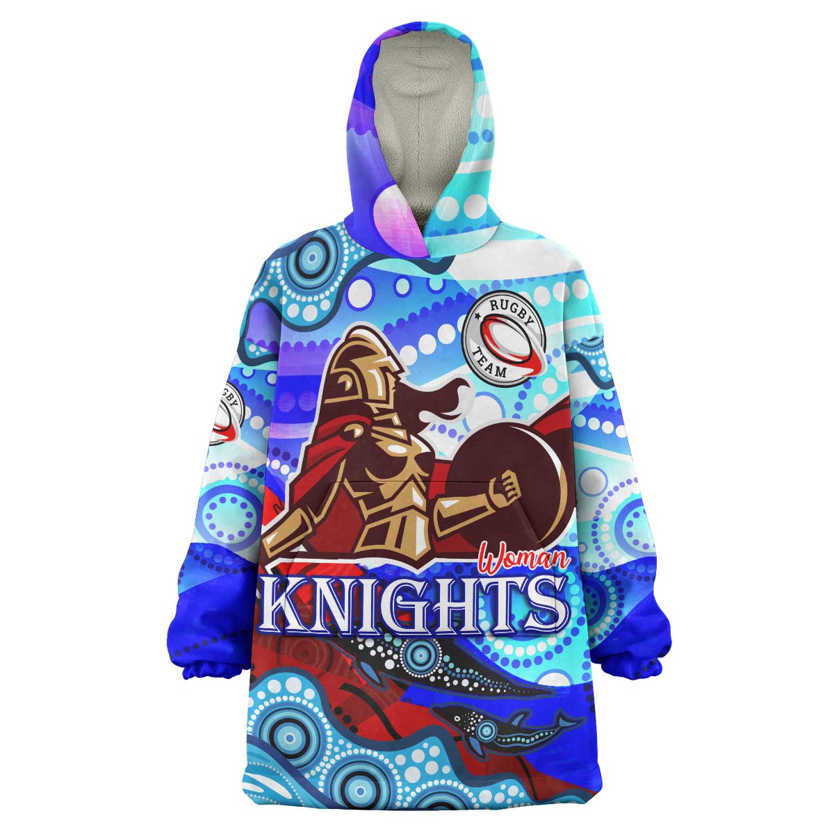 NRLW Knights Rugby Snug Hoodie - Custom Woman Knights with Aboriginal Dot Painting Style Player And Number Woman Wearable Blanket Hoodie - Vibe Hoodie Shop