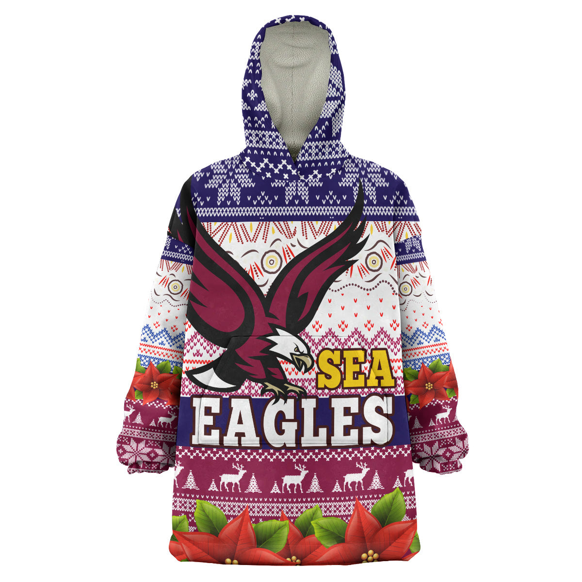 Sea Eagles Rugby Chrstmas Snug Hoodie - Custom Sea Eagles Ugly Christmas Knitted Wearable Blanket Hoodie - Vibe Hoodie Shop
