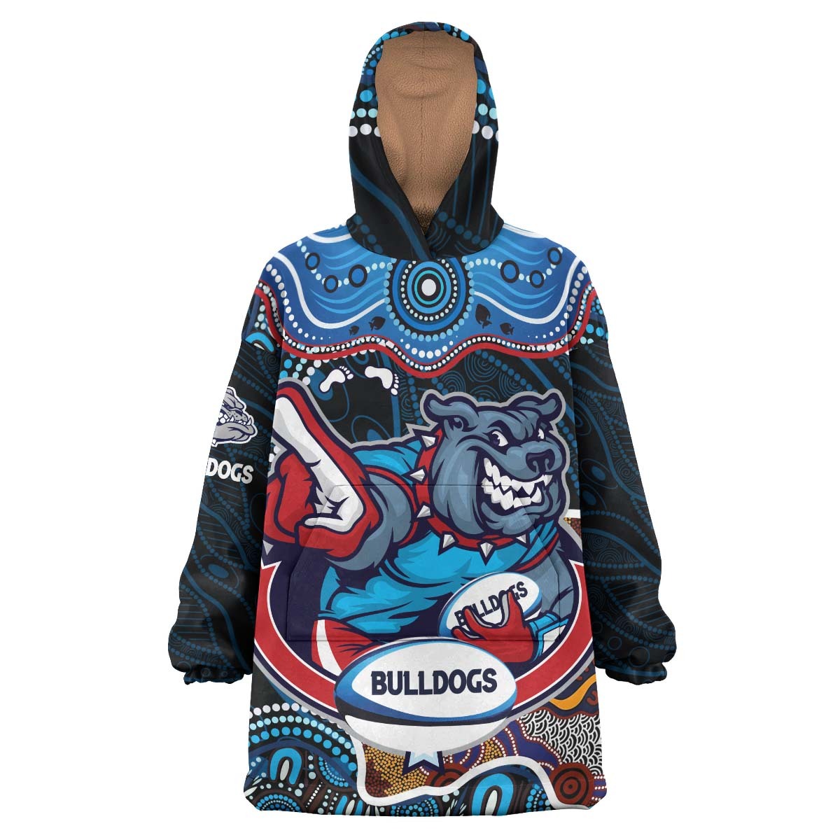 Bulldogs Rugby Snug Hoodie - Bulldogs Rugby Ball with Contemporary Style Of Aboriginal Dot Painting Wearable Blanket Hoodie RLT14 - Vibe Hoodie Shop