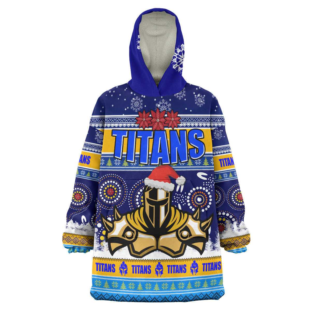 Titans Rugby Christmas Snug Hoodie - Custom Titans Ugly Christmas And Aboriginal Patterns Wearable Blanket Hoodie - Vibe Hoodie Shop