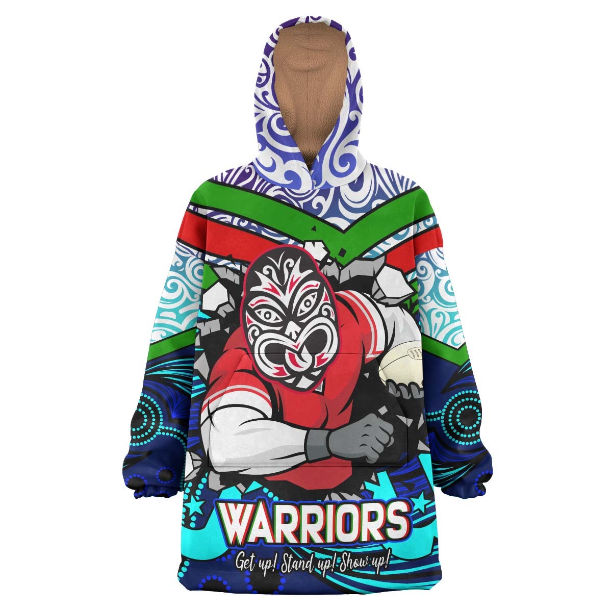 Warrior Rugby Snug Hoodie - Custom Naidoc Week Celebrations Maori Pattern with Torres Strait and Aboriginal Style Wearable Blanket Hoodie RLT14 - Vibe Hoodie Shop