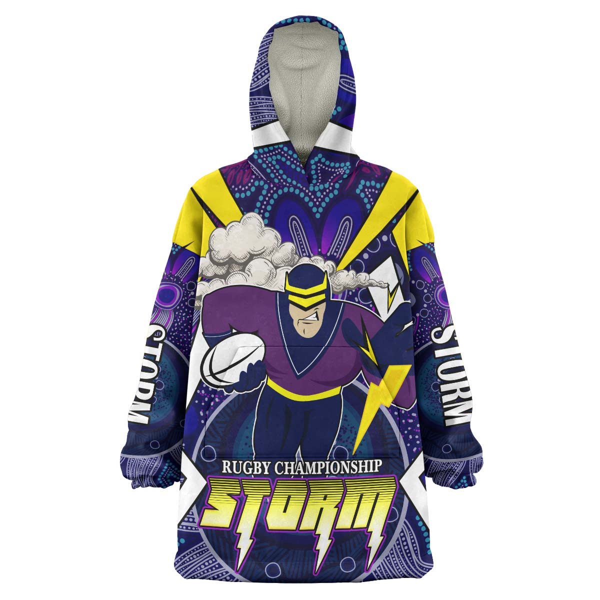 Storms Rugby Snug Hoodie - Custom Rugby Championship Storms Mascot with Aboriginal Pattern Player And Number Wearable Blanket Hoodie - Vibe Hoodie Shop