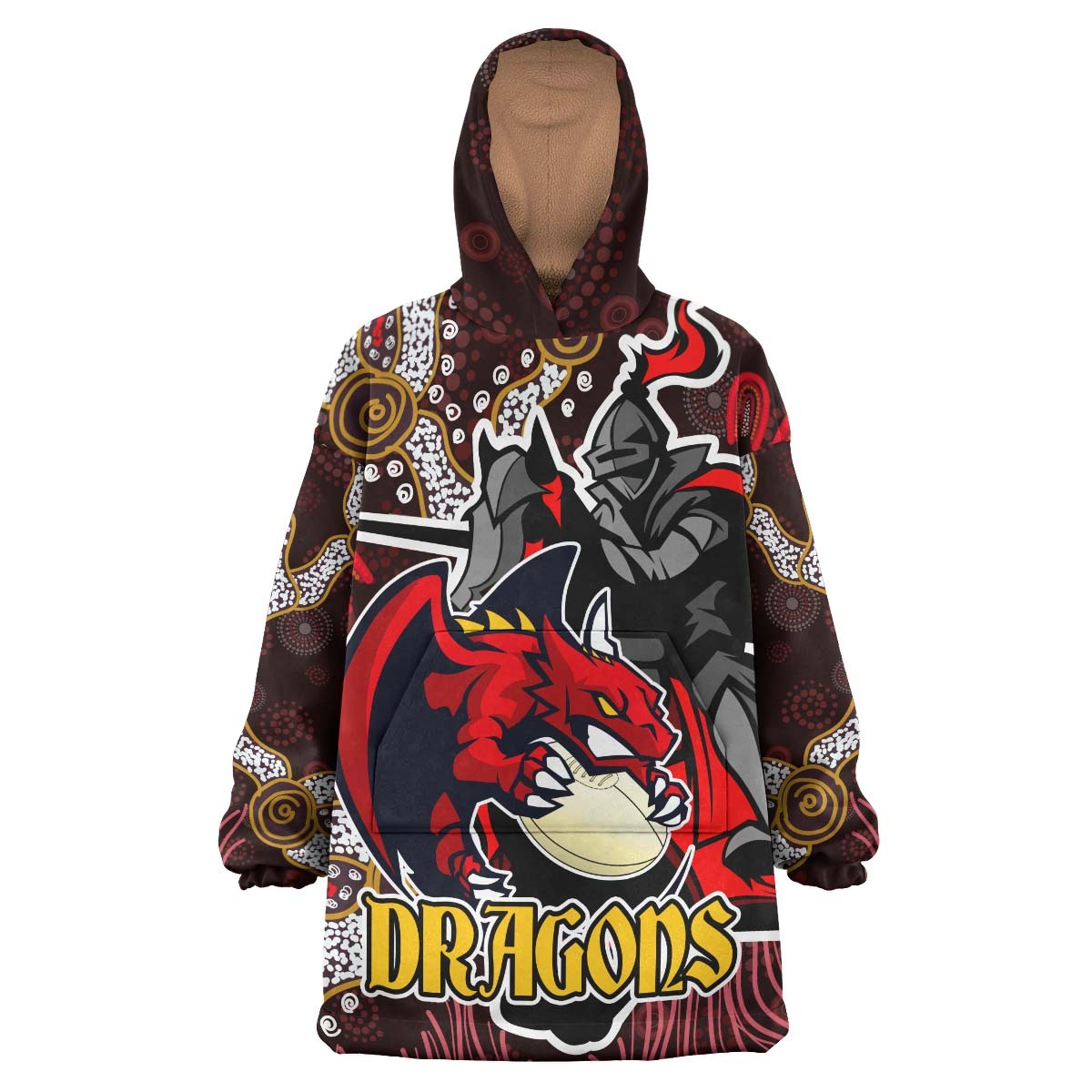 St.George Rugby Snug Hoodie - Custom Dragons with Rugby Ball and Knight Contemporary Style of Aboriginal Wearable Blanket Hoodie RLT14 - Vibe Hoodie Shop