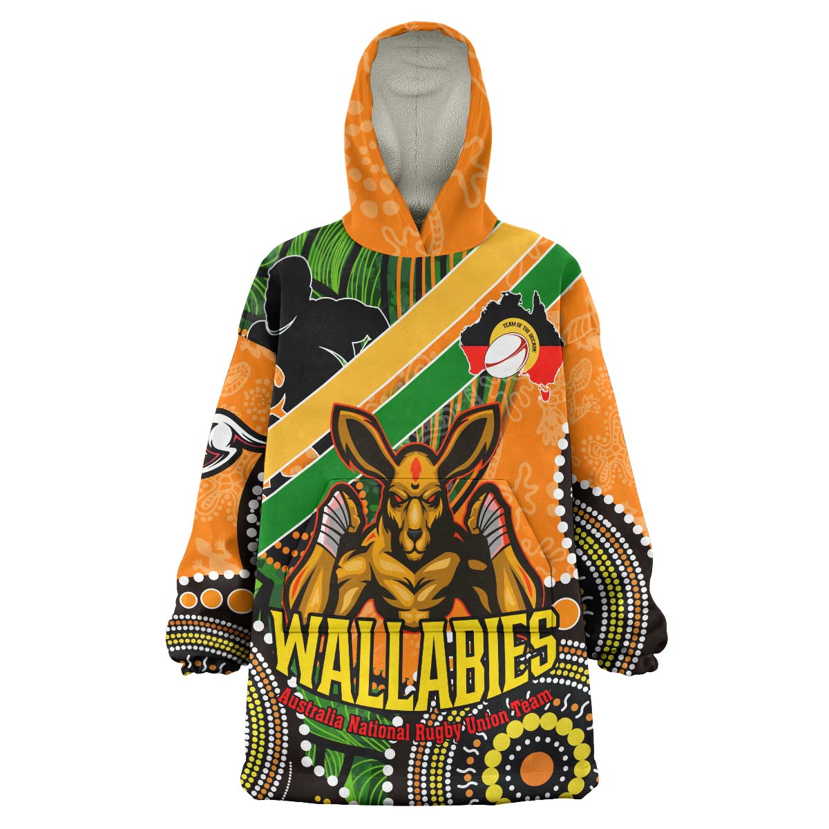 Wallabies Rugby Snug Hoodie - Custom Australia National Rugby Championship with Aboriginal Culture Player And Number Wearable Blanket Hoodie - Vibe Hoodie Shop