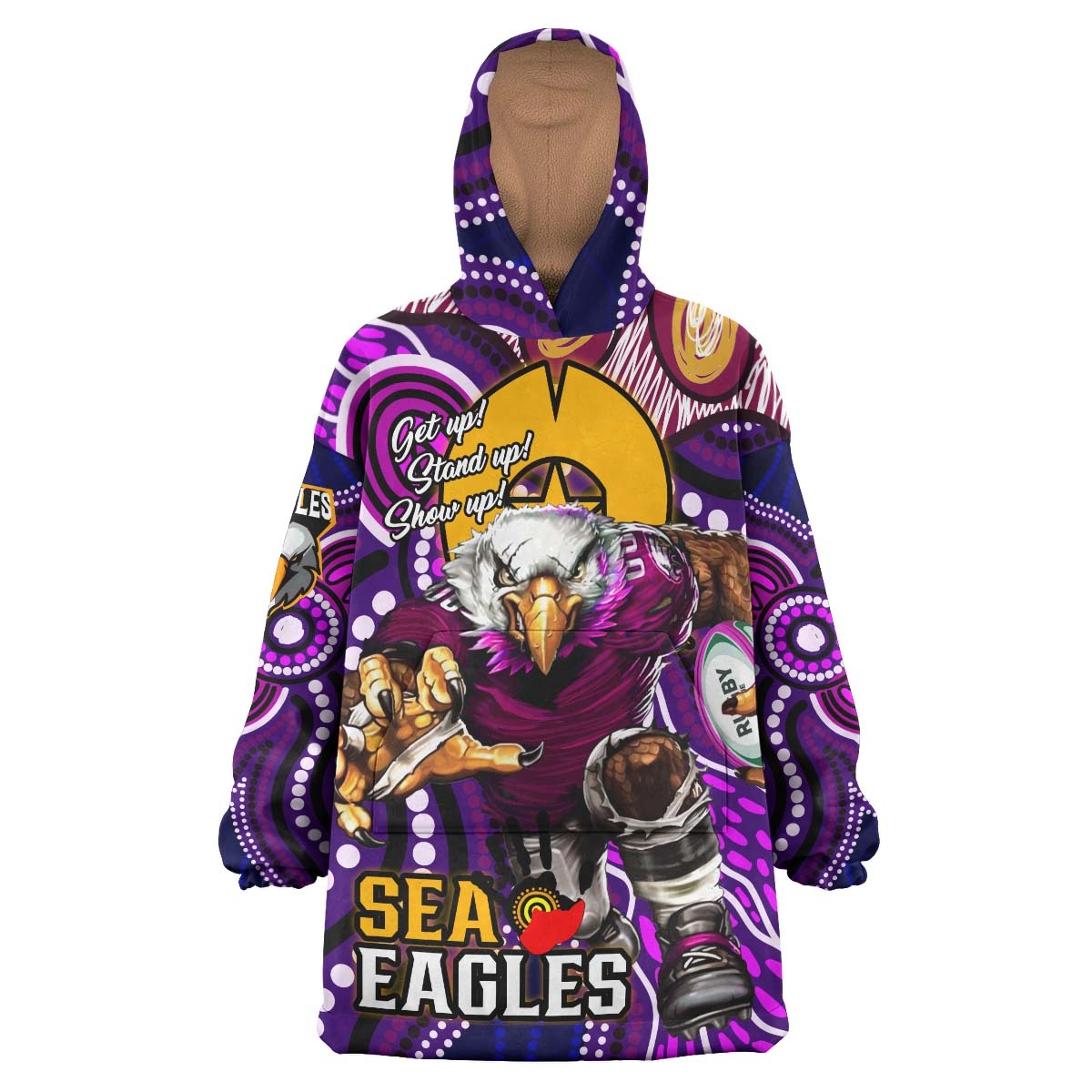 Sea Eagles Rugby Snug Hoodie - Custom Sea Eagles Naidoc Week and Torres Strait Island with Aboriginal Dot Painting Style Wearable Blanket Hoodie RLT14 - Vibe Hoodie Shop