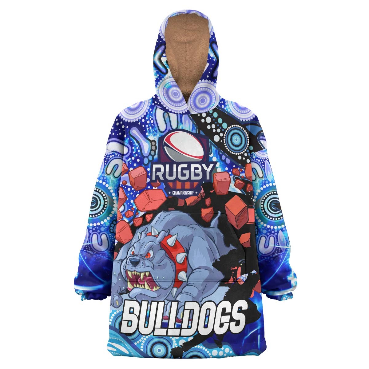 Bulldogs Rugby Snug Hoodie - Custom Personalised Angry Bulldogs with Aboriginal Culture and Dot Painting Player And Number Wearable Blanket Hoodie RLT14 - Vibe Hoodie Shop