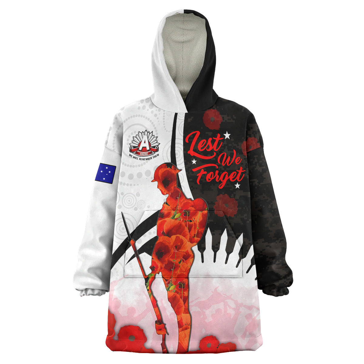 Australia Anzac Day Wearable Blanket Hoodie - Custom Lest We Forget Poppies Soldier Blood In My Heroes Wearable Blanket Hoodie - Vibe Hoodie Shop