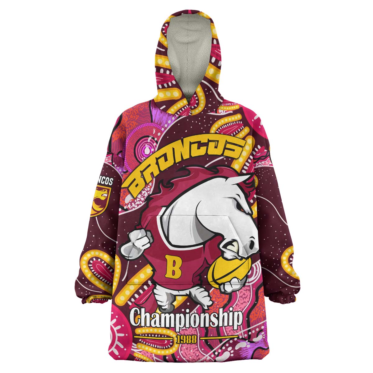 NRLW Broncos Rugby Snug Hoodie - Custom Broncos Rugby Aboriginal Dot Painting Player And Number Woman Wearable Blanket Hoodie - Vibe Hoodie Shop