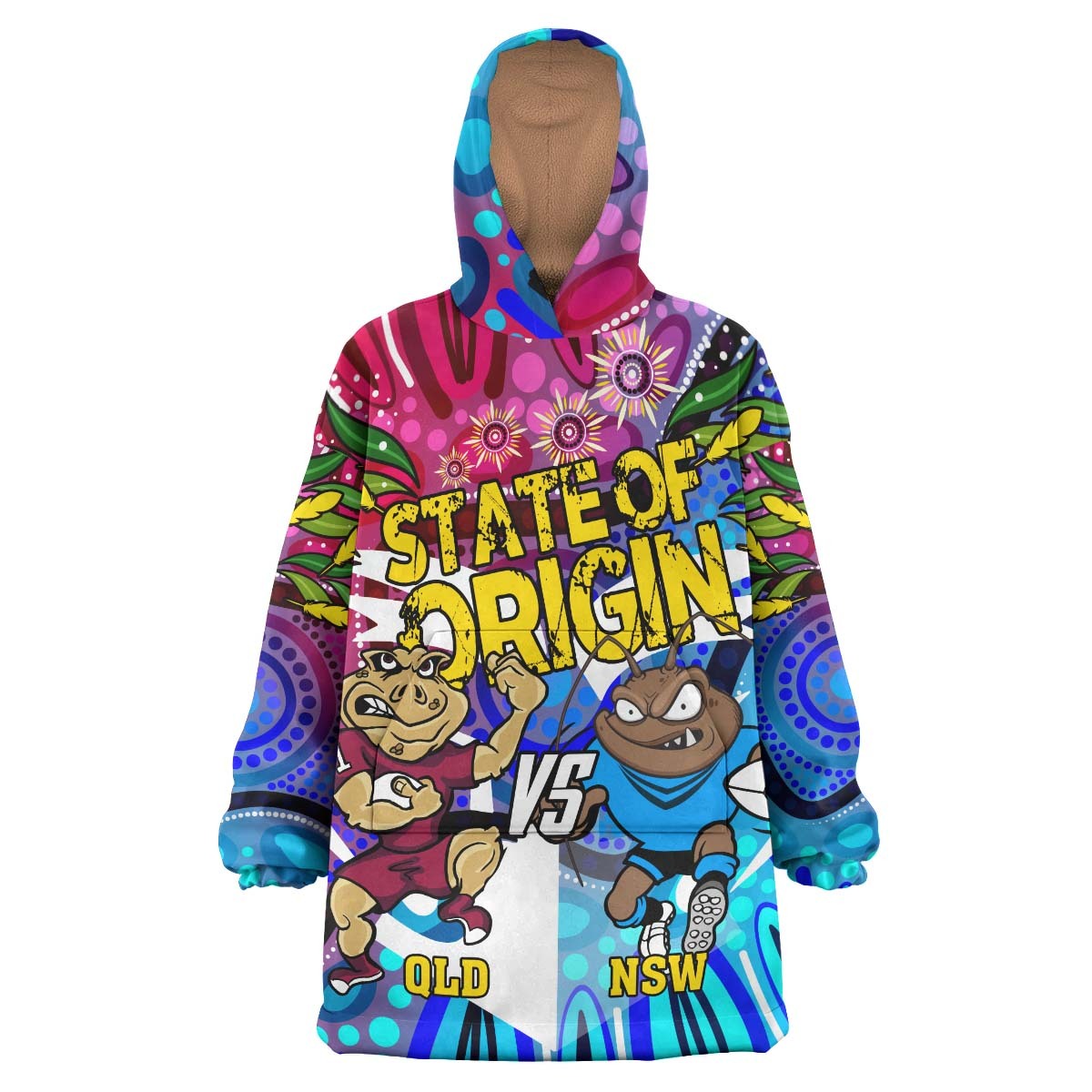 State Of Origin Rugby League Team Snug Hoodie - NSW vs QLD Rugby Team Mascot with Aboriginal Culture Wearable Blanket Hoodie - Vibe Hoodie Shop