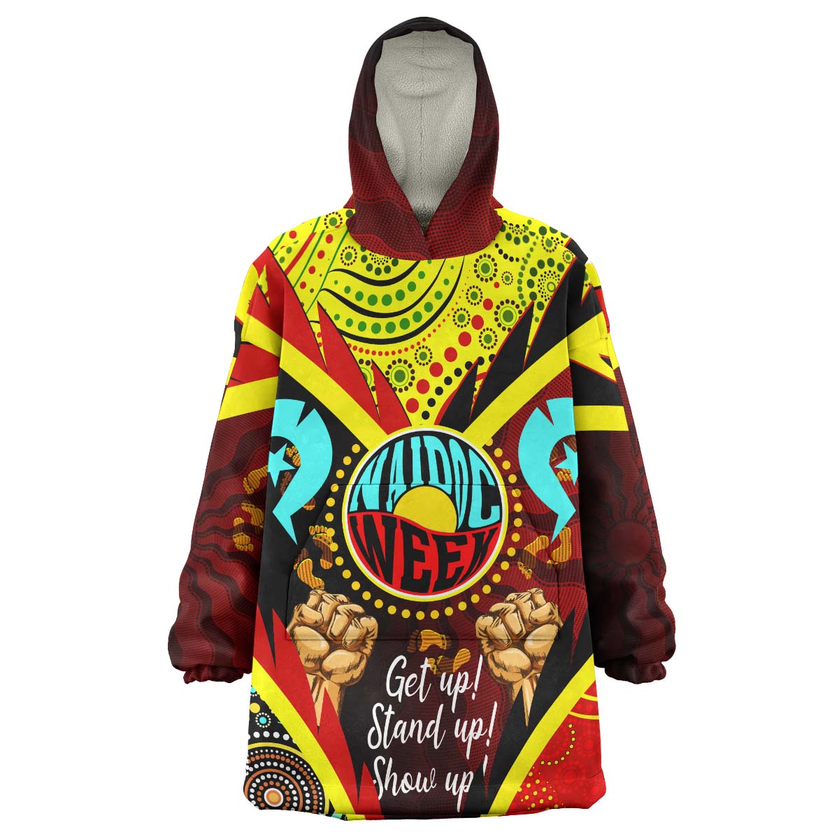 Australia NAIDOC Week 2023 Wearable Blanket Hoodie - Custom NAIDOC Week 2023 with Torres Strait Island Aboriginal Inspired FootPrint "Get up!, Stand up! Show up!" Wearable Blanket Hoodie - Vibe Hoodie Shop