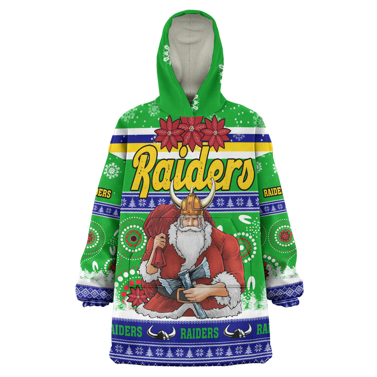 Raiders Rugby Christmas Snug Hoodie - Custom Raiders Ugly Christmas And Aboriginal Patterns Wearable Blanket Hoodie - Vibe Hoodie Shop