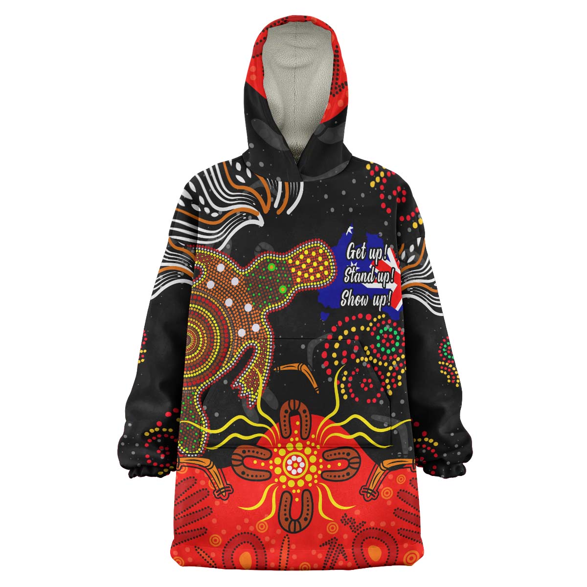 Australia NAIDOC Week 2023 Wearable Blanket Hoodie - Custom Naidoc with Australia Flag and Aboriginal Inspired Dot Pattern Wearable Blanket Hoodie - Vibe Hoodie Shop