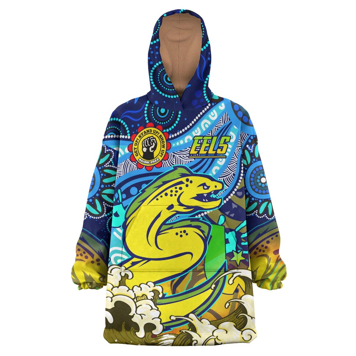 Eels Rugby Snug Hoodie - Custom Paramata Eels Naidoc Week Celebrations "Get up! Stand up! Show up!" with Aboriginal Patterns Wearable Blanket Hoodie RLT14 - Vibe Hoodie Shop