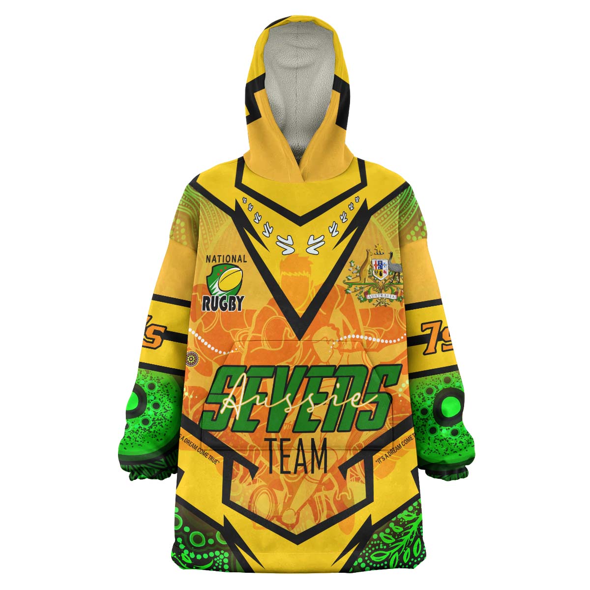 Australia National Rugby Sevens Team Snug Hoodie - Custom Aussie 7s Team Coat Of Arms Aboriginal Player And Number Wearable Blanket Hoodie - Vibe Hoodie Shop