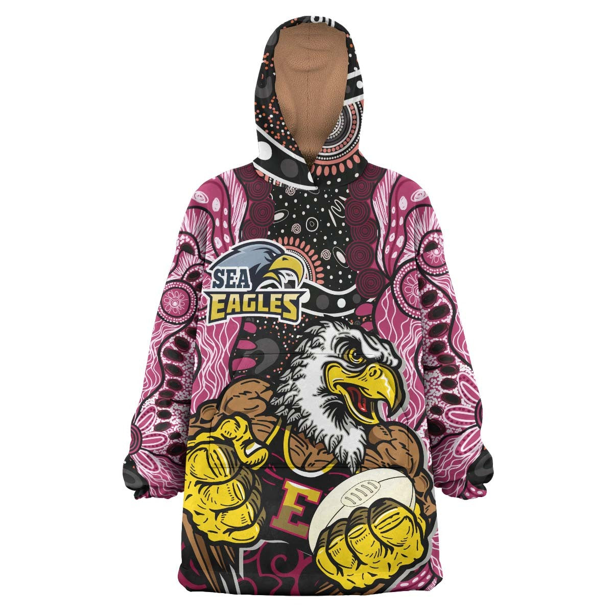 Sea Eagles Rugby Snug Hoodie - Custom Muscular Eagles with Rugby Ball and Aboriginal Indigenous Style Wearable Blanket Hoodie RLT14 - Vibe Hoodie Shop