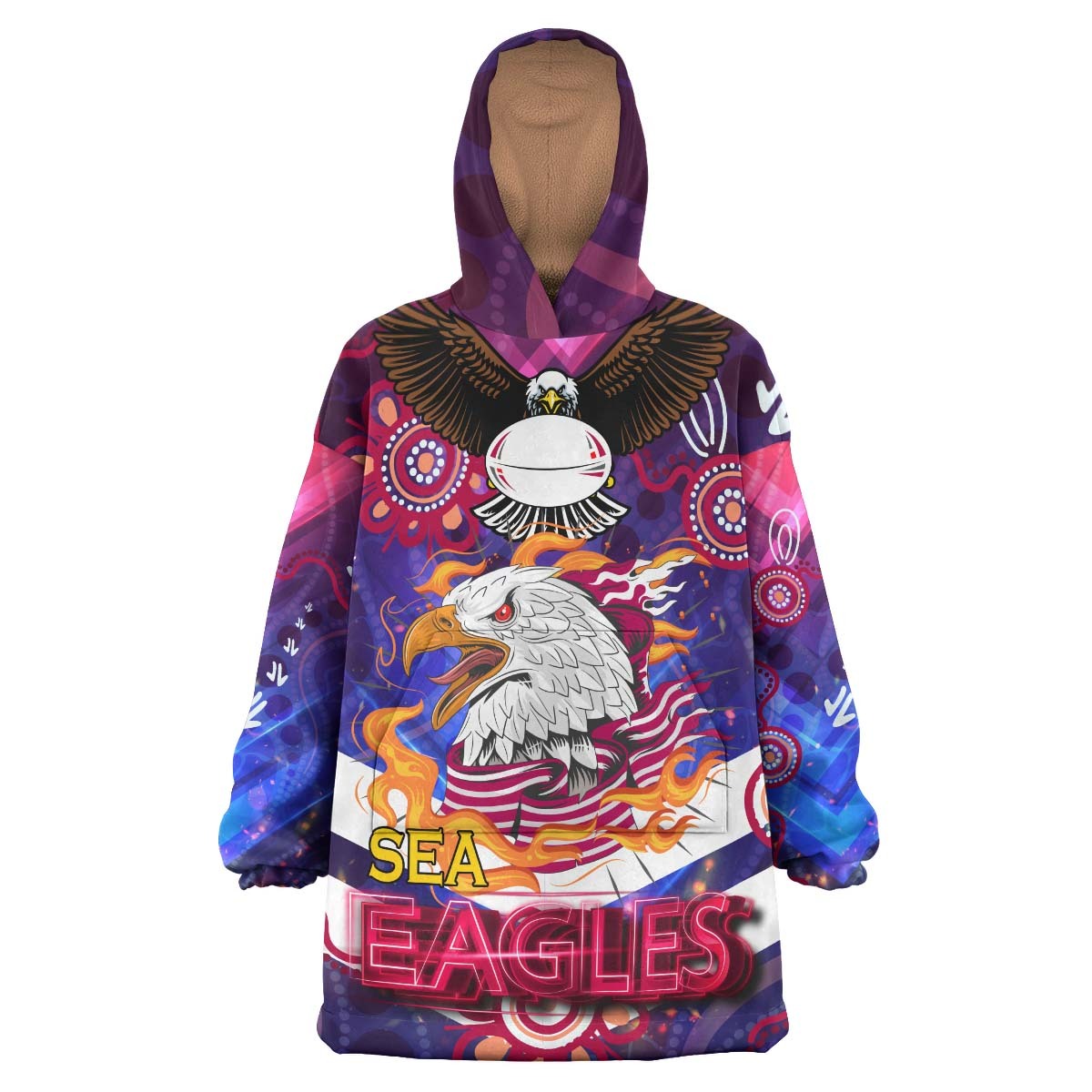 Sea Eagles Rugby Snug Hoodie - Custom Sea Eagles Champions with Aboriginal Abstract Dot Painting Player And Number Wearable Blanket Hoodie RLT14 - Vibe Hoodie Shop