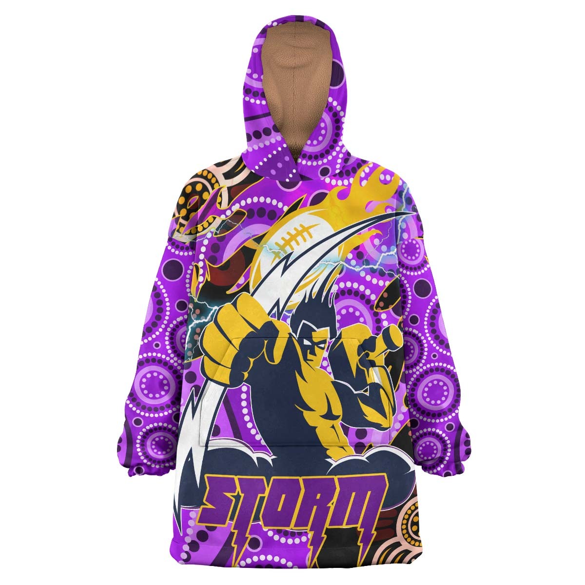 Storm Rugby Snug Hoodie - Custom Melbourne Storm Rugby Team with Aboriginal Dot Painting and Indigenous Pattern Wearable Blanket Hoodie RLT14 - Vibe Hoodie Shop