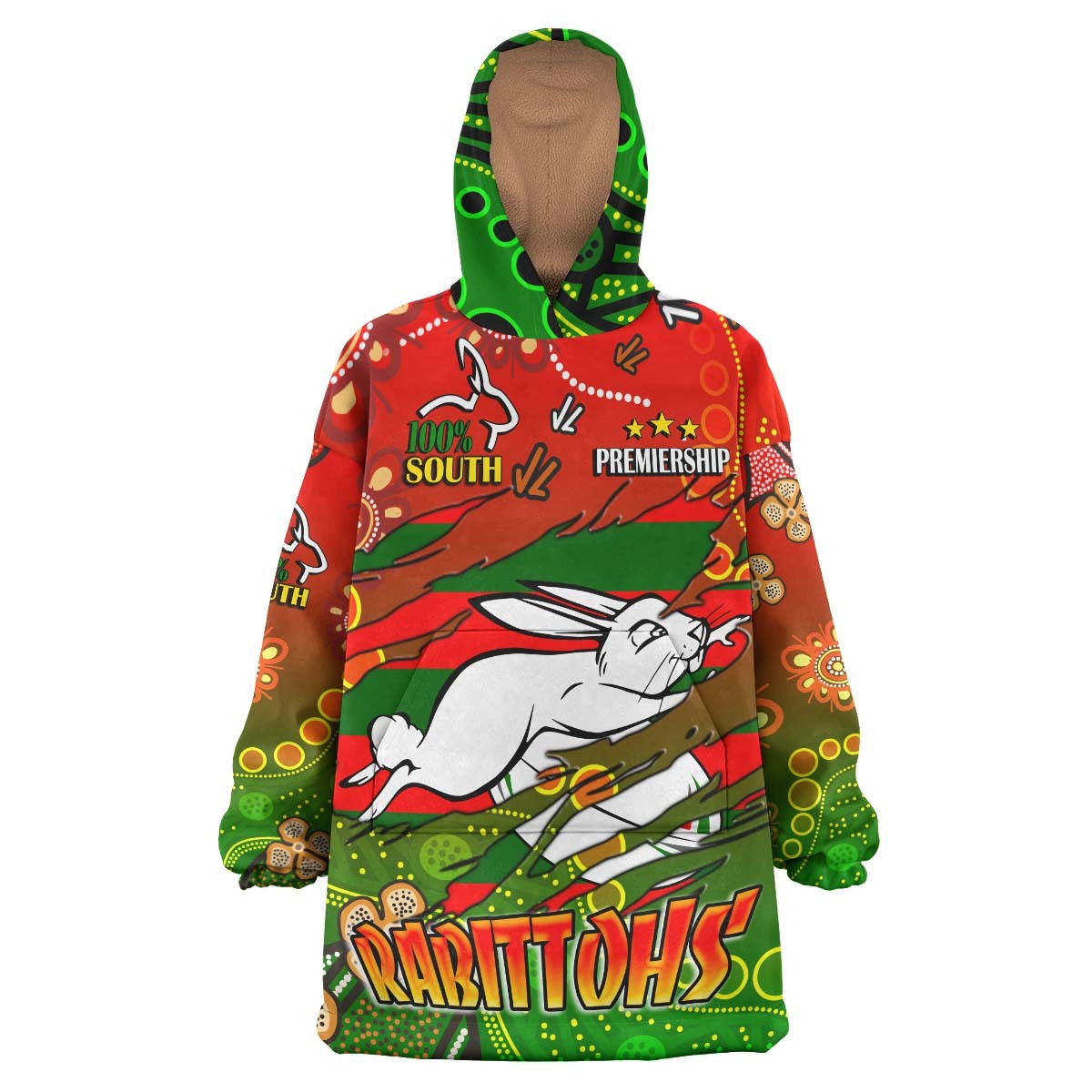 Rabbitohs Rugby Snug Hoodie - Custom 100% South Rabbitohs Premiership Rugby with Aboriginal Culture Player And Number Wearable Blanket Hoodie RLT14 - Vibe Hoodie Shop